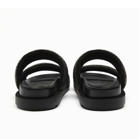 Zara Black🖤🖤🖤 Rhinestone Flat Sandals - Size 6 - NWT - Picture 4 of 12